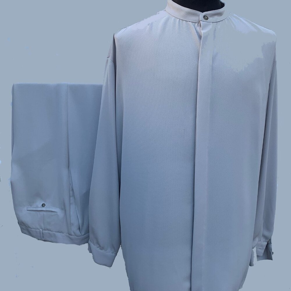 Two-Piece Long Sleeve Casual Shirt & Pant Set 100% Polyester Gray Made in USA